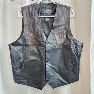 Vtg 90s Navarre Lambskin Leather Biker Vest XL Black Brown Western Grunge 19772